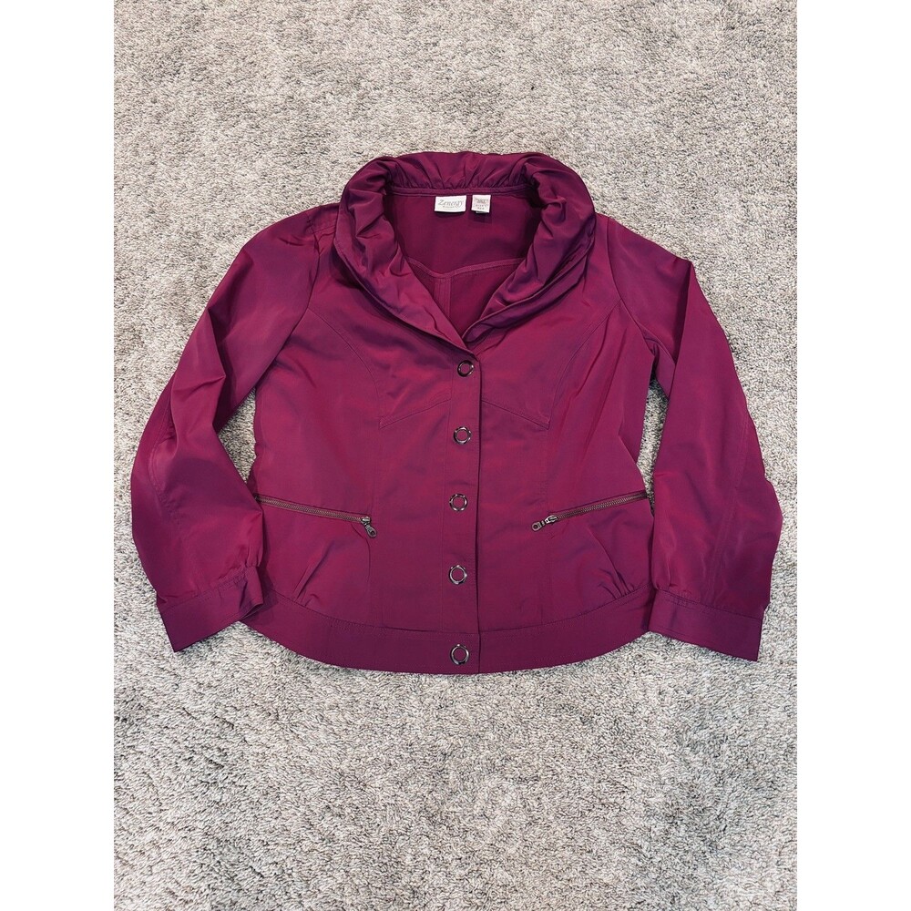 Zenergy by Chico's pink wind jacket  with dramatic ruffle wire collar sz 1 reg